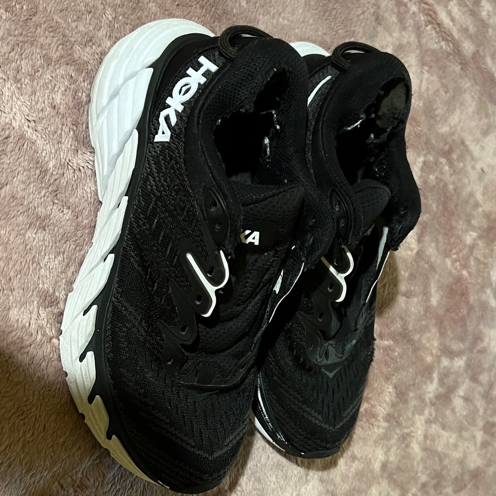 Hoka Black and White Cushioned Running Sneakers
